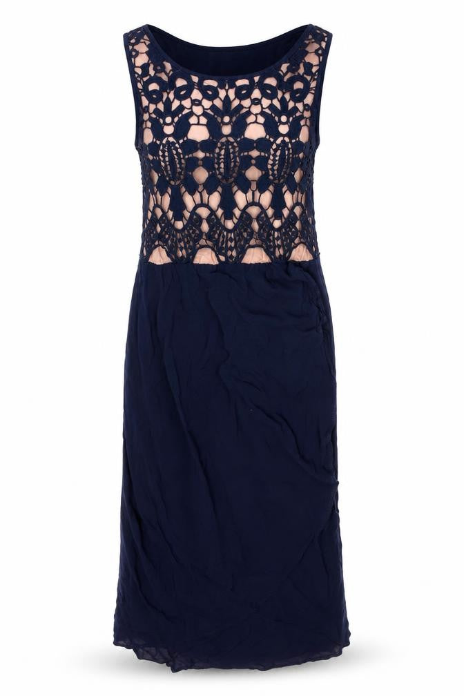 Oasis Womens Blue Viscose Pencil Dress Size 8 Round Neck