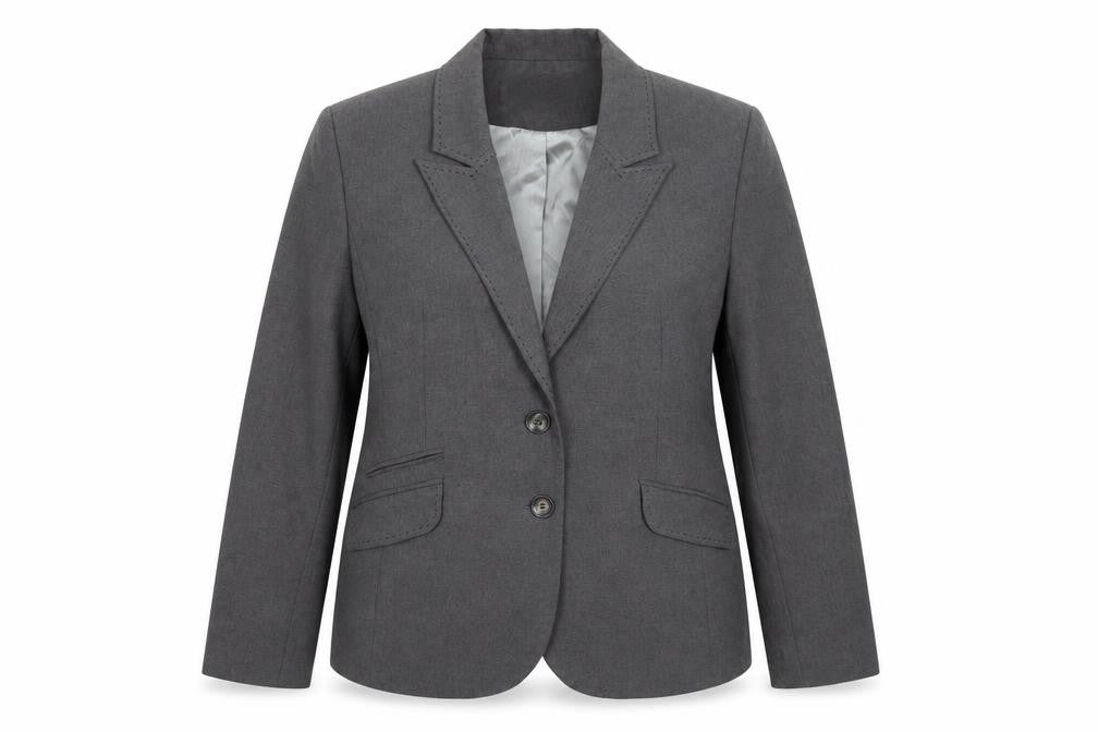 Front view of AMARANTO women’s grey jacket blazer, size UK 18, button