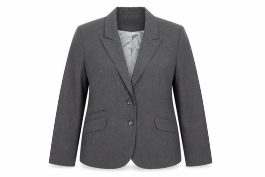 Front view of AMARANTO women’s grey jacket blazer, size UK 18, button