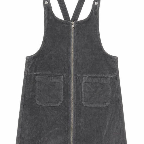 Miss Evie Girls Black Cotton Pinafore/Dungaree Dress Size 12 Years Square Neck Zip