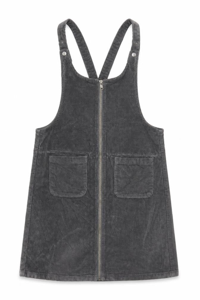 Miss Evie Girls Black Cotton Pinafore/Dungaree Dress Size 12 Years Square Neck Zip