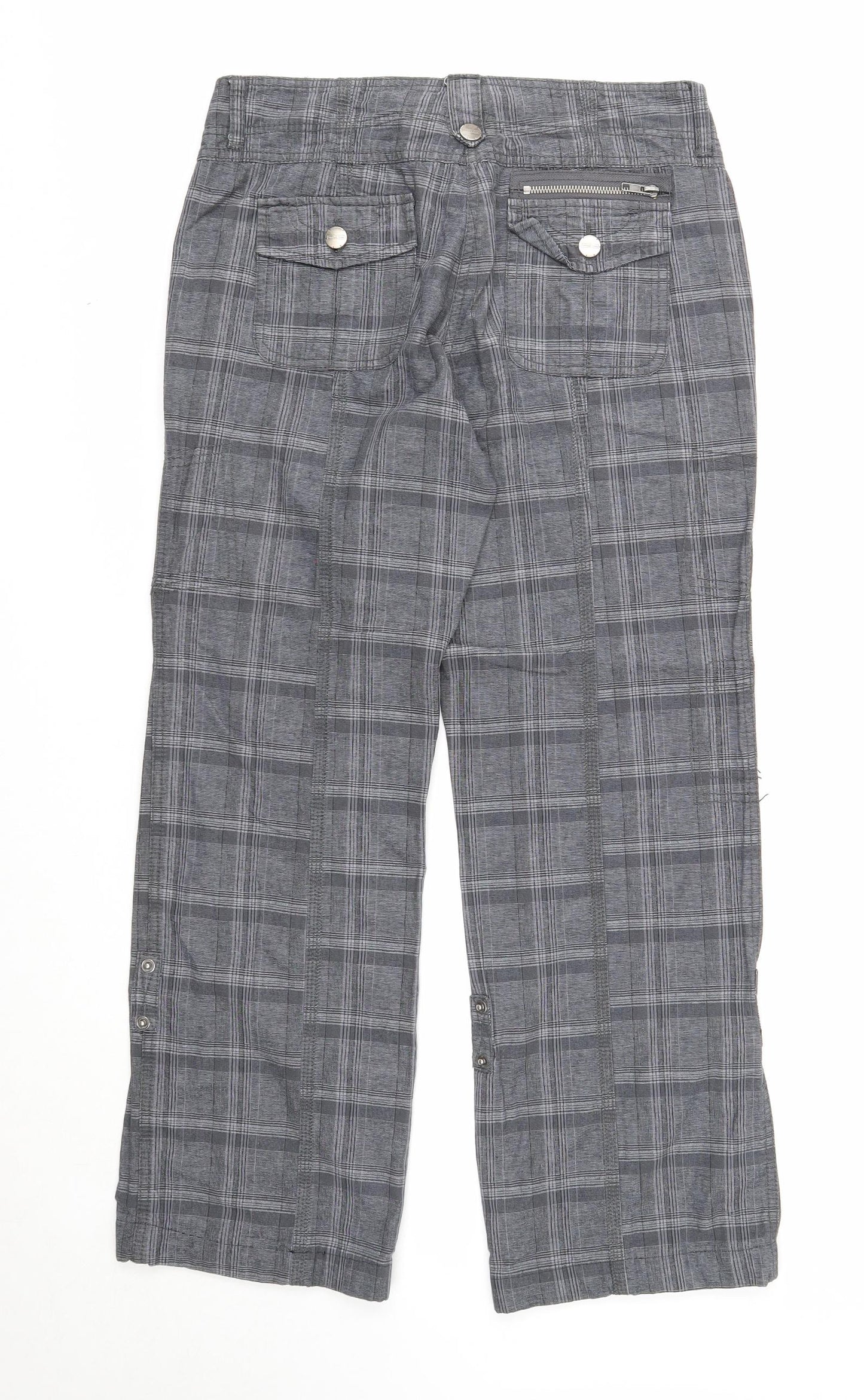 Street One Womens Grey Plaid Cotton Trousers Size 12 Regular Zip