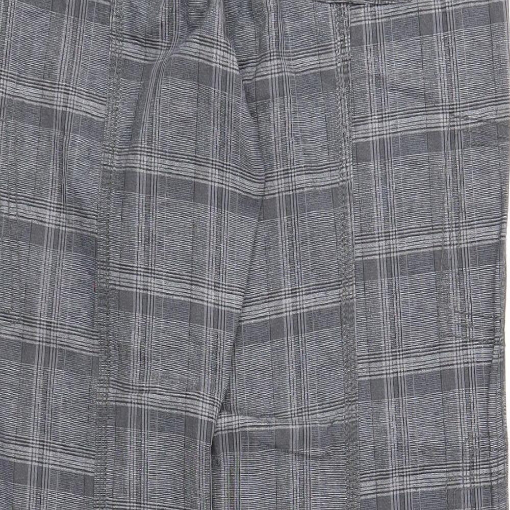 Street One Womens Grey Plaid Cotton Trousers Size 12 Regular Zip