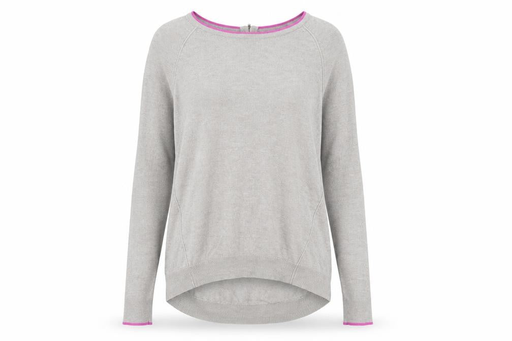 Front view of Marks & Spencer women’s brown scoop neck viscose jumper, size UK 12