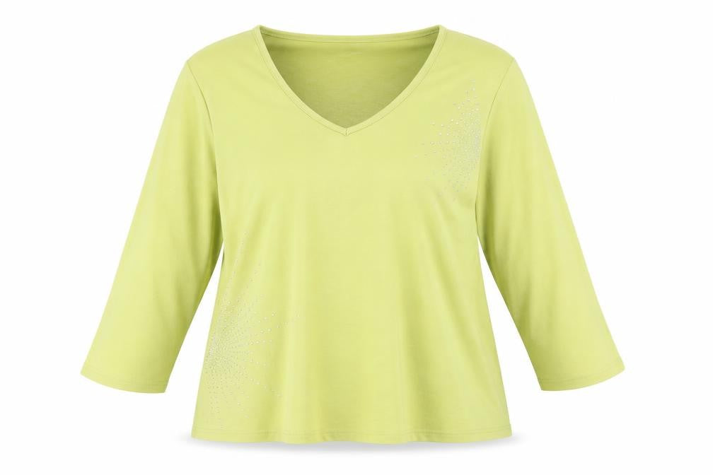 Front view of Casual Club women’s green cotton basic blouse, size UK 20, v-neck
