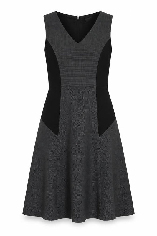 Front view of Marks & Spencer women’s grey polyester a-line, size UK 10, v-neck zip