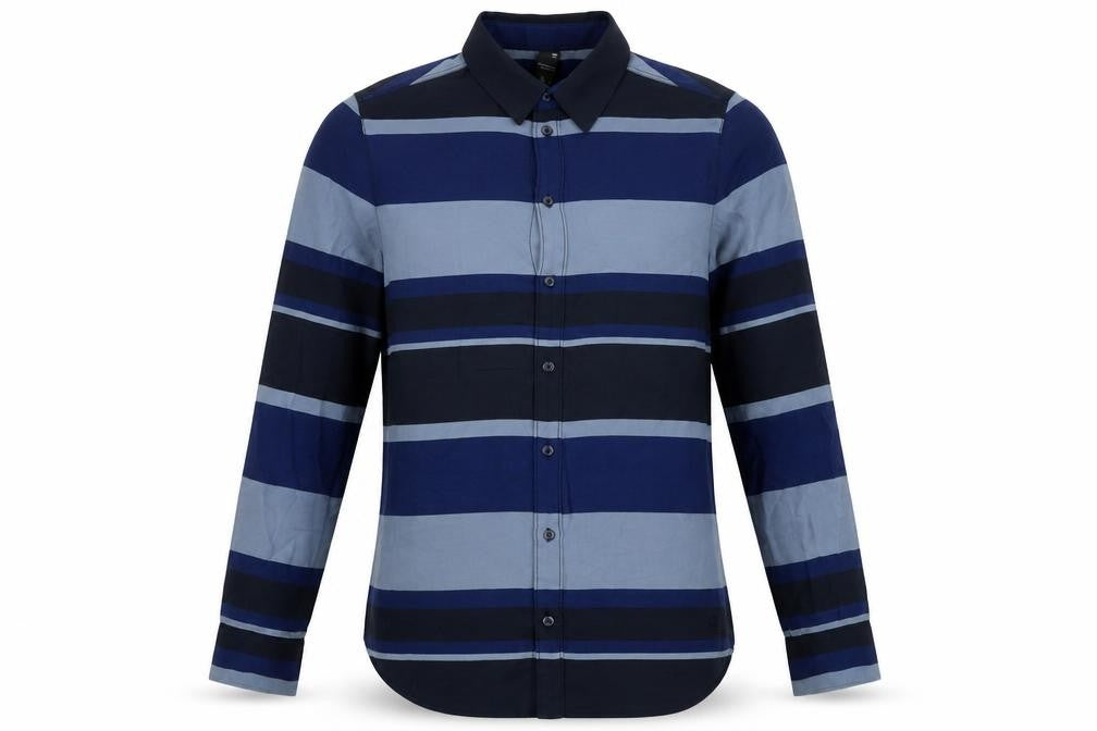Raw Blue Mens Blue Striped Polyester Button-Up Size XS Collared Button