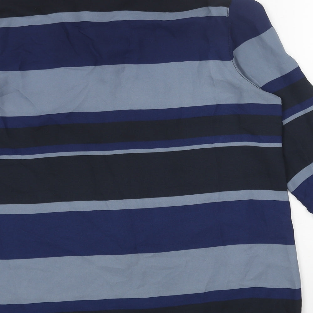 Raw Blue Mens Blue Striped Polyester Button-Up Size XS Collared Button