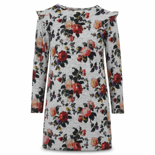 Front view of Oasis women’s grey floral polyester a-line, size XS, round neck pullover