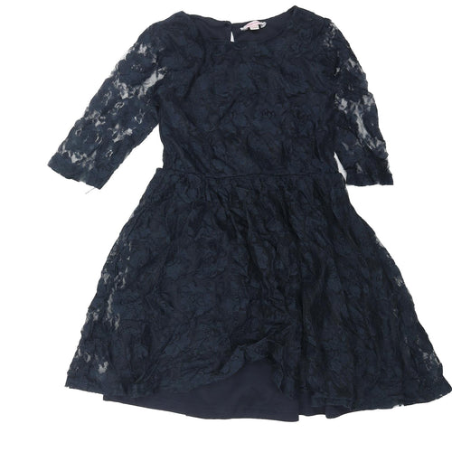 Miss Evie Girls Blue Polyester A-Line Size 9 Years Round Neck Button