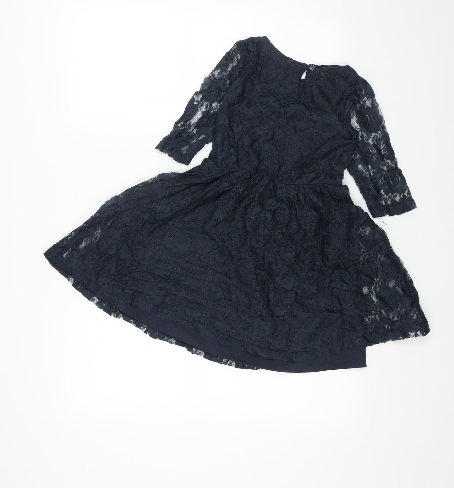 Miss Evie Girls Blue Polyester A-Line Size 9 Years Round Neck Button