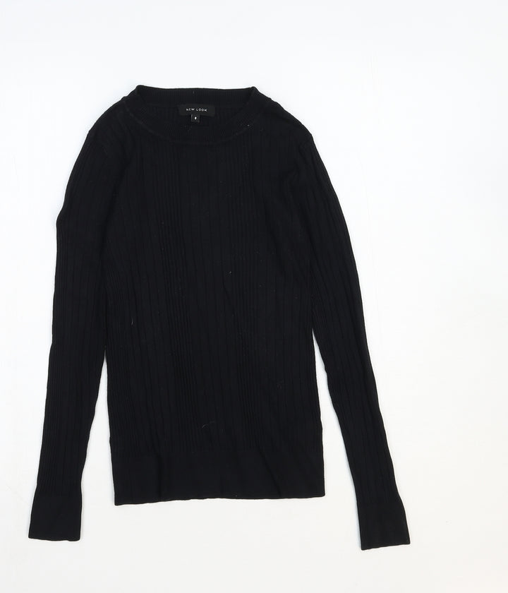 New Look Womens Black Crew Neck Cotton Pullover Jumper Size 8 Pullover