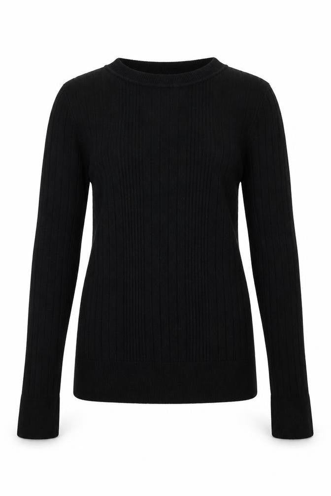Front view of New Look women’s black crew neck cotton jumper, size UK 8, pullover