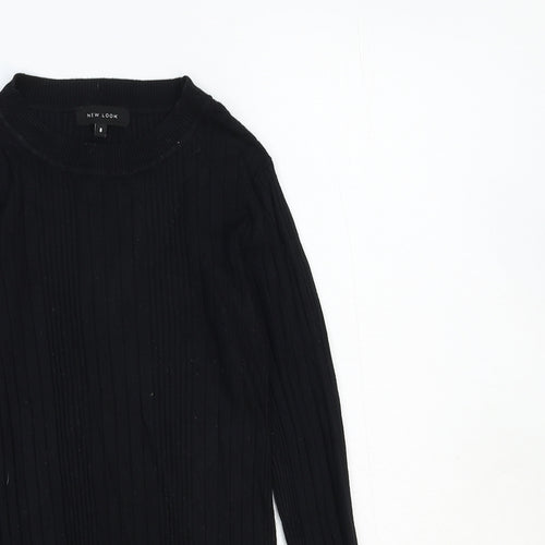 New Look Womens Black Crew Neck Cotton Pullover Jumper Size 8 Pullover