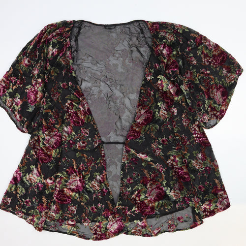 Topshop Womens Multicoloured Floral Nylon Kimono T-Shirt Size 8 V-Neck
