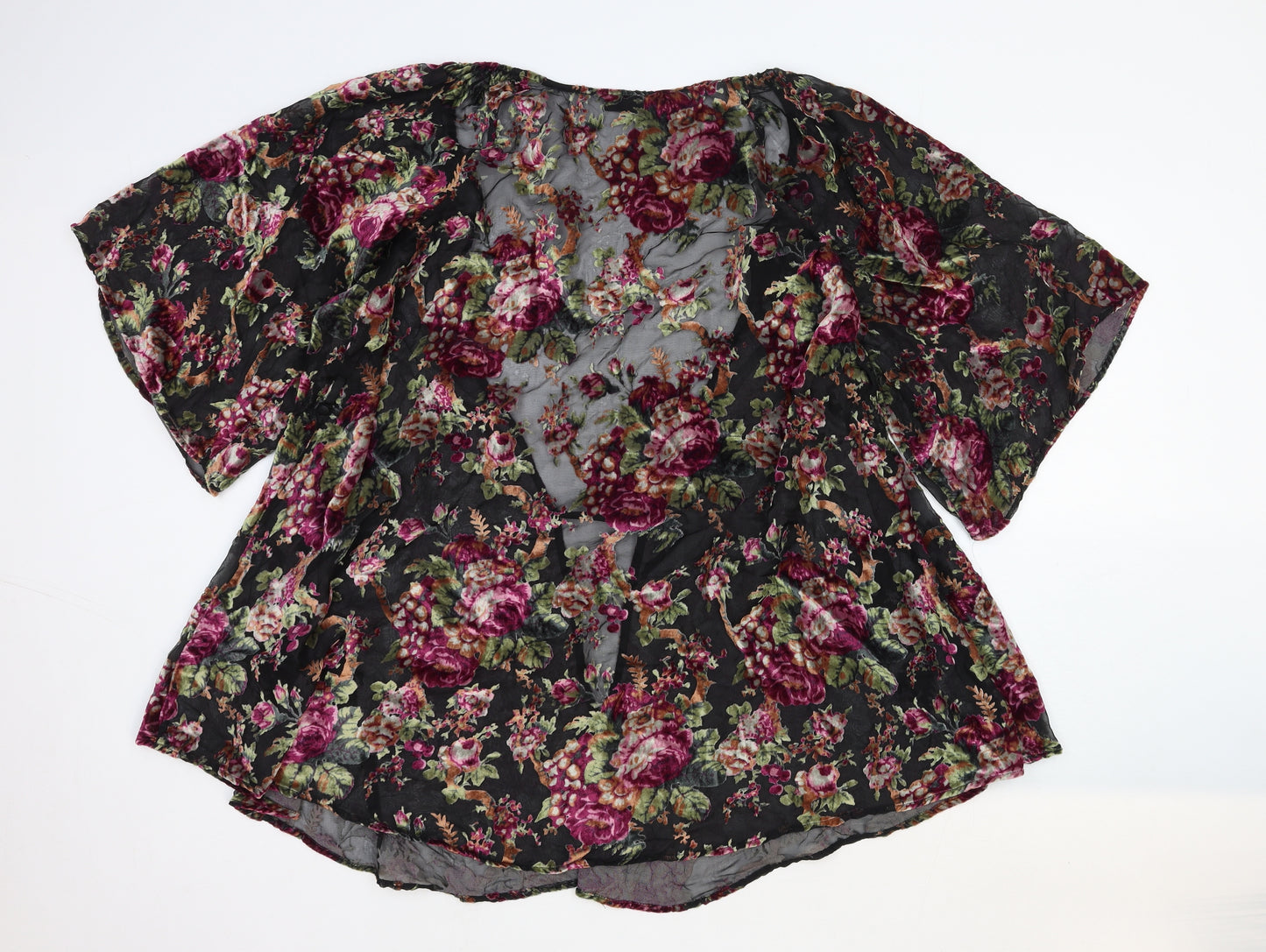 Topshop Womens Multicoloured Floral Nylon Kimono T-Shirt Size 8 V-Neck