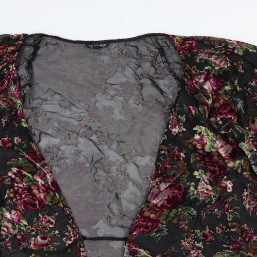 Topshop Womens Multicoloured Floral Nylon Kimono T-Shirt Size 8 V-Neck