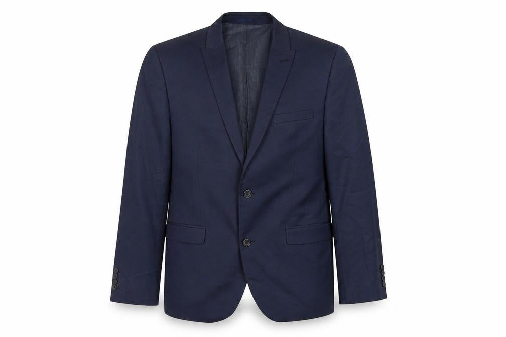 Front view of Next men’s blue cotton jacket suit jacket, size 42, regular