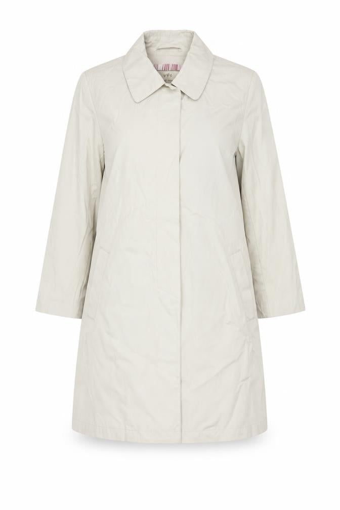 Front view of Per Una women’s beige overcoat coat, size S, button