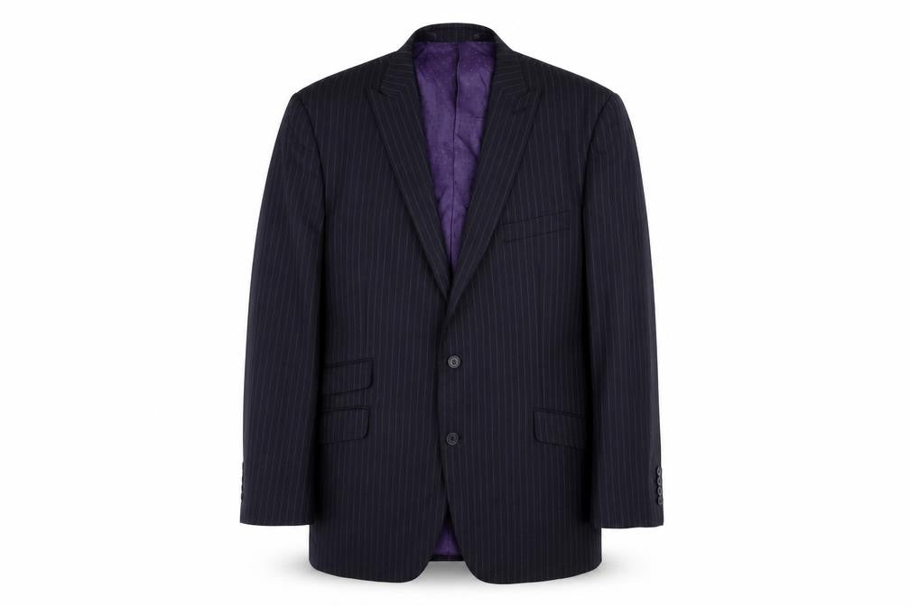 Front view of George men’s blue striped cotton jacket blazer, size 42, regular