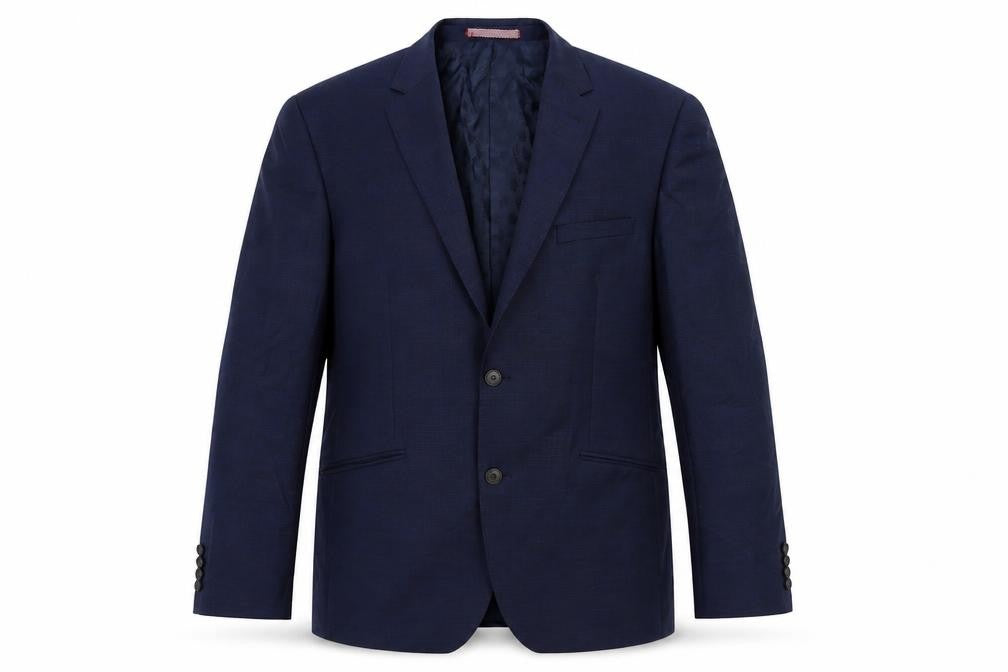 Front view of Alfred Brown men’s blue cotton jacket suit jacket, size 42, regular