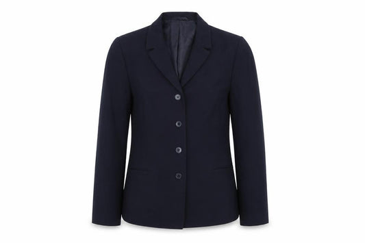 Front view of Next women’s blue cotton jacket blazer, size UK 12, button