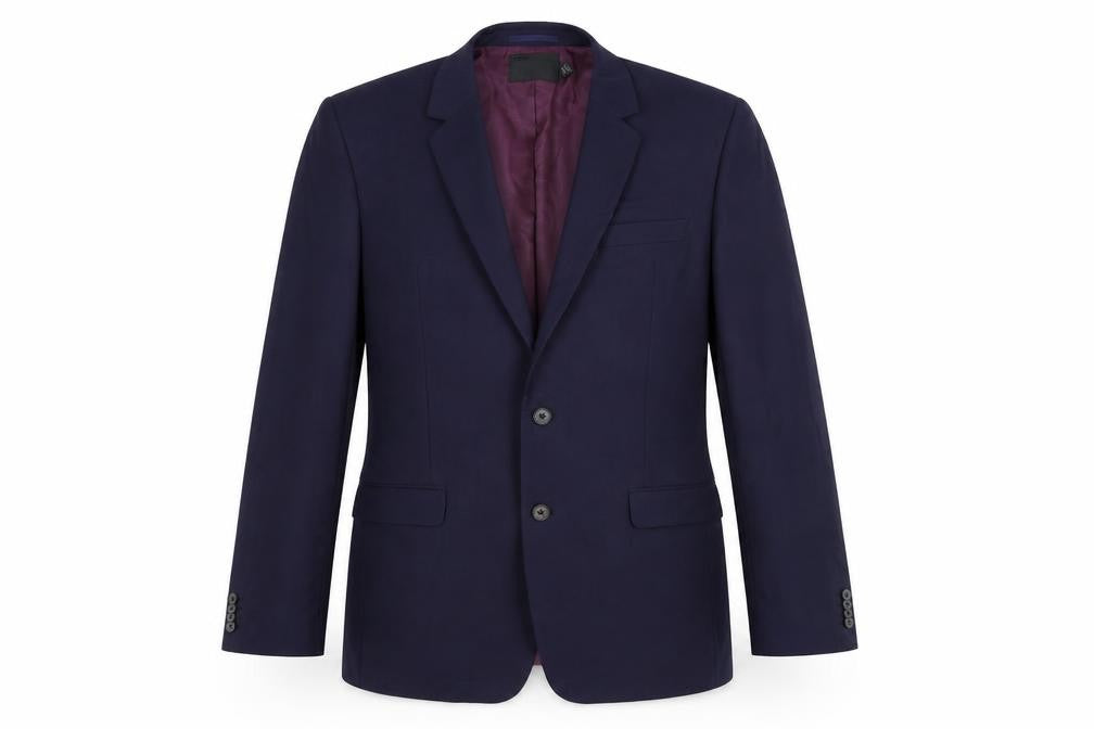 Front view of ASOS men’s blue cotton jacket suit jacket, size 42, regular
