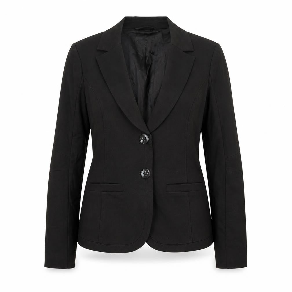 Front view of Tatuum women’s black cotton jacket blazer, size UK 8