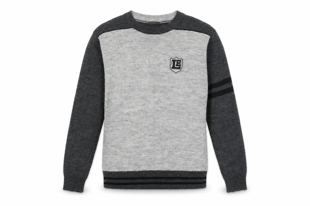 Front view of Lee men’s grey roll neck acrylic jumper, size S, long sleeve