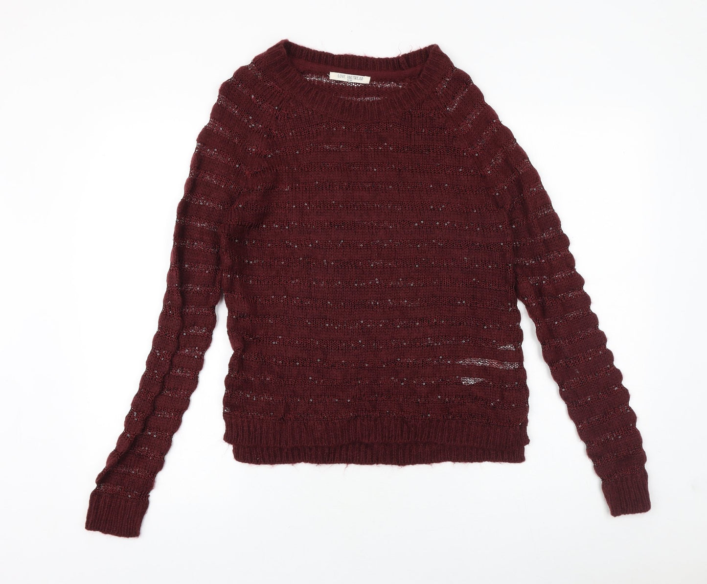 Love Knitwear Womens Purple Round Neck Acrylic Pullover Jumper Size 12