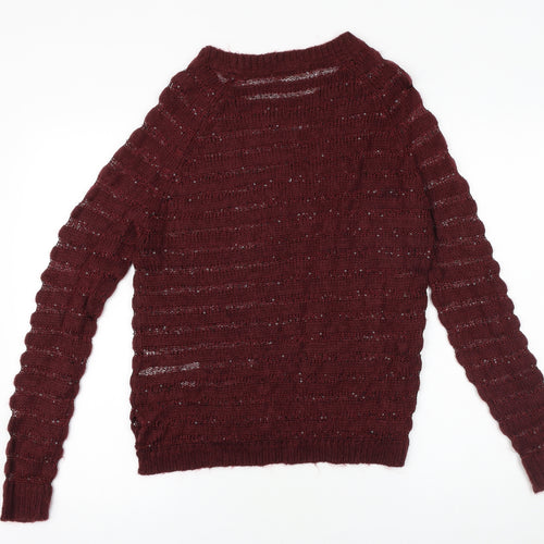 Love Knitwear Womens Purple Round Neck Acrylic Pullover Jumper Size 12