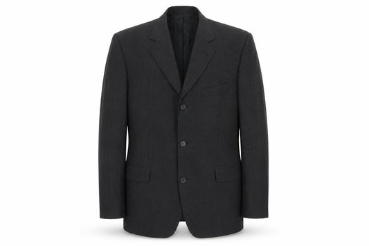 Front view of Tom English men’s grey polyester jacket suit jacket, size 42, regular