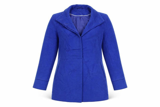 Front view of Marks & Spencer women’s blue jacket, size UK 8, button