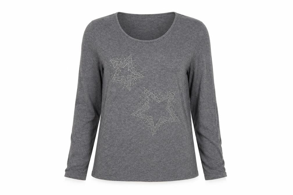 Creation L Womens Grey Cotton Basic T-Shirt Size 12 Scoop Neck - Stars
