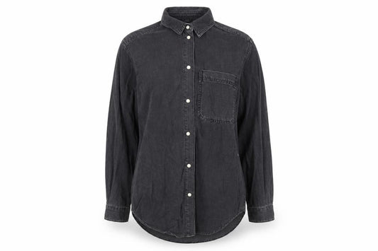 Front view of Topshop women’s grey 100% cotton basic button-up, size UK 6, collared