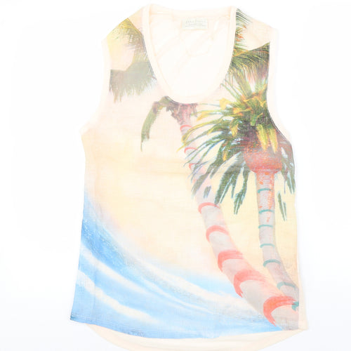 Zara Womens Pink Polyester Basic T-Shirt Size S Scoop Neck - Beach Print