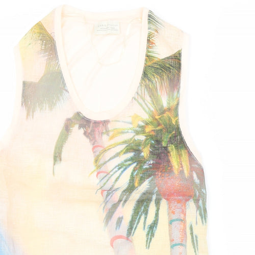 Zara Womens Pink Polyester Basic T-Shirt Size S Scoop Neck - Beach Print