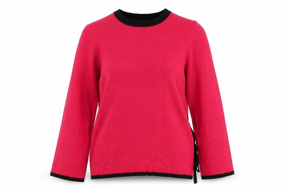 Front view of Capsule women’s pink round neck acrylic jumper, size S