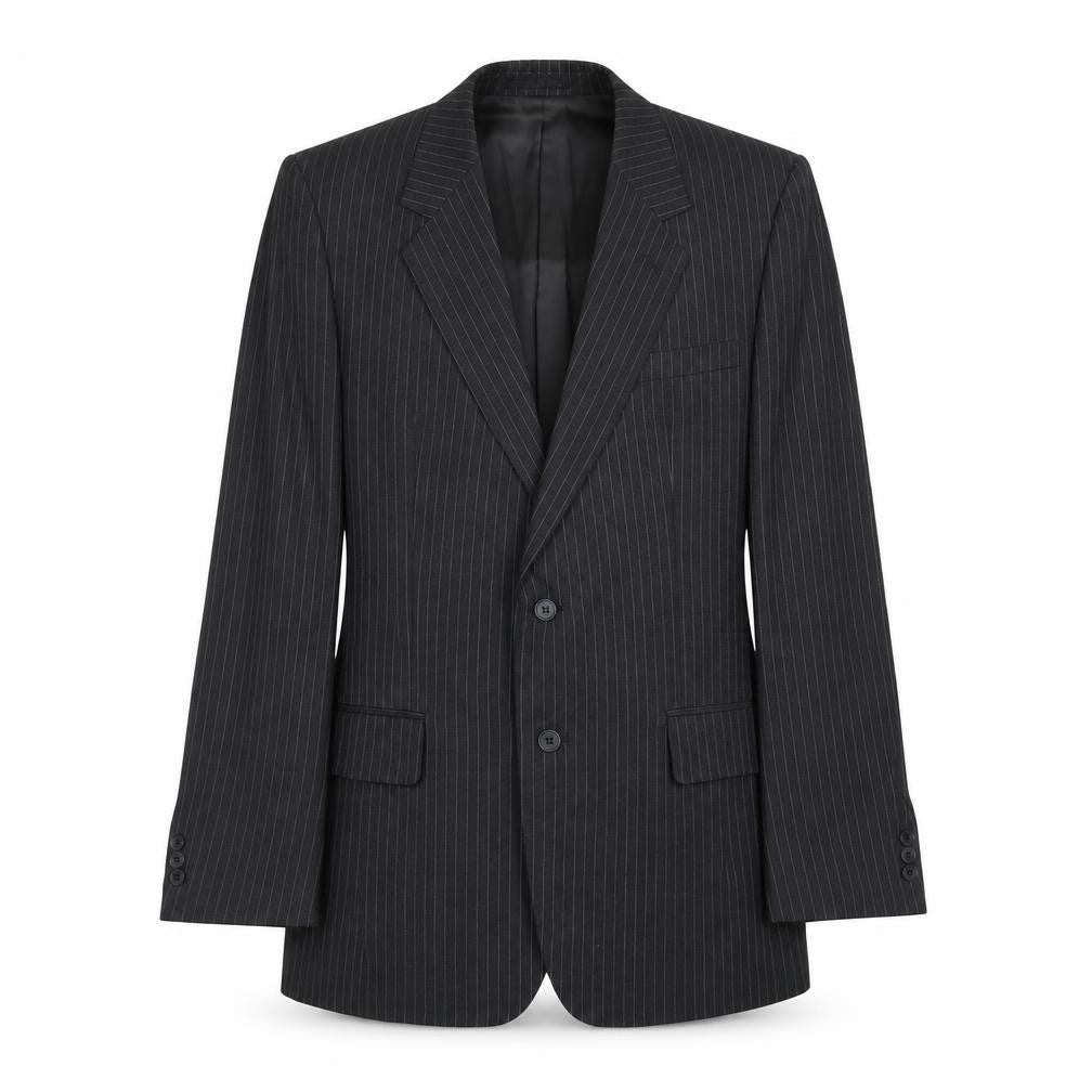 Front view of Burton men’s grey striped wool jacket suit jacket, size 38, regular