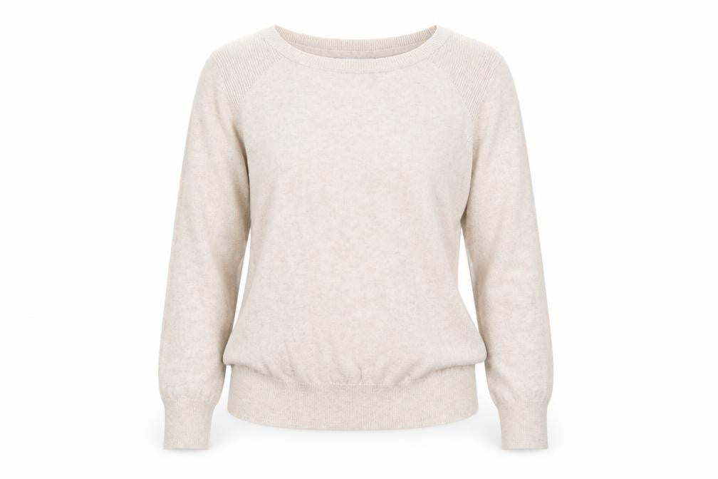 Front view of Red Herring women’s beige round neck 100% cotton jumper, size UK 12