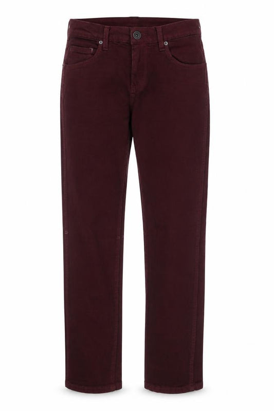 Front view of Dr. Denim women’s red cotton straight jeans, size UK 28, in regular zip