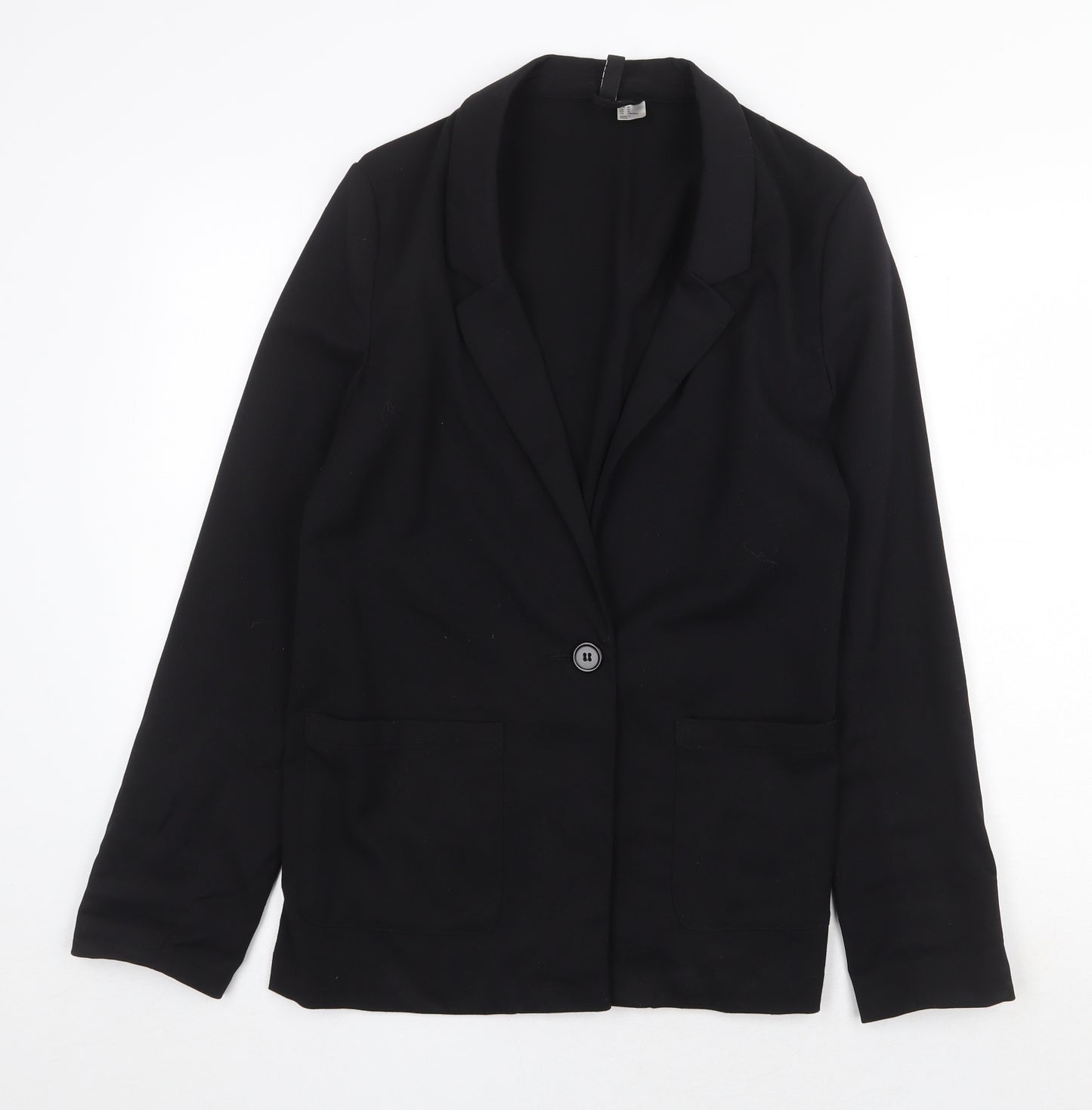 H&M Womens Black Polyester Jacket Blazer Size 12 Button