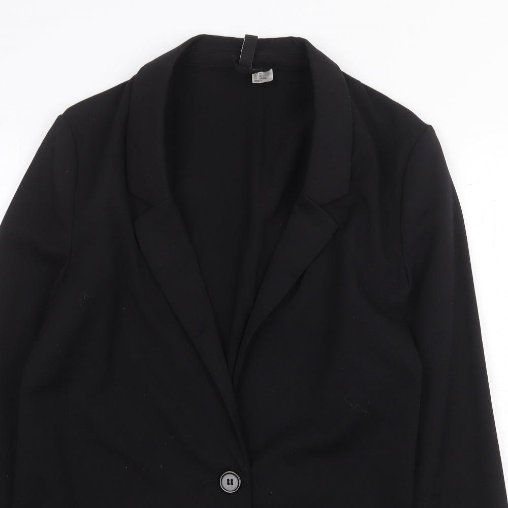 H&M Womens Black Polyester Jacket Blazer Size 12 Button