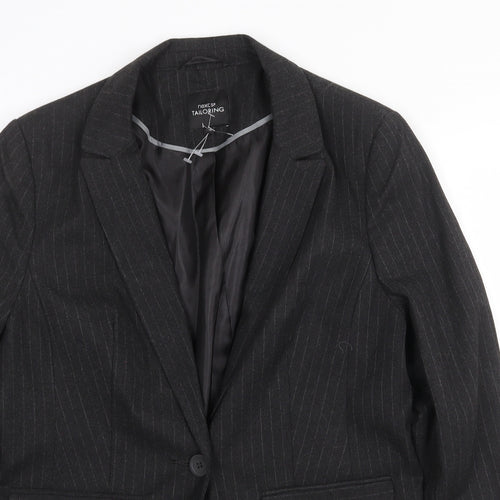 NEXT Womens Grey Striped Polyester Jacket Blazer Size 14 Button