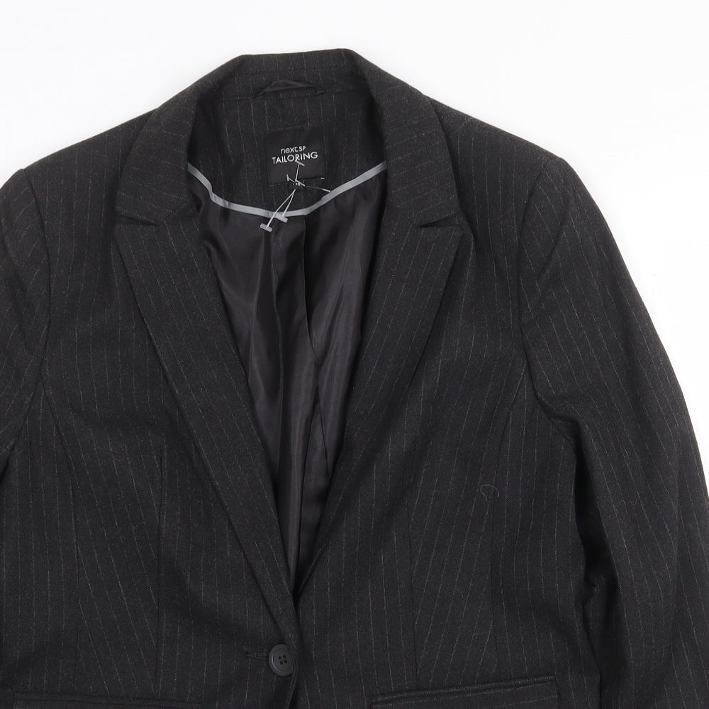 NEXT Womens Grey Striped Polyester Jacket Blazer Size 14 Button