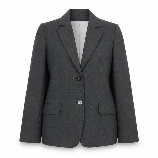 Front view of Next women’s grey polyester jacket blazer, size UK 14, button