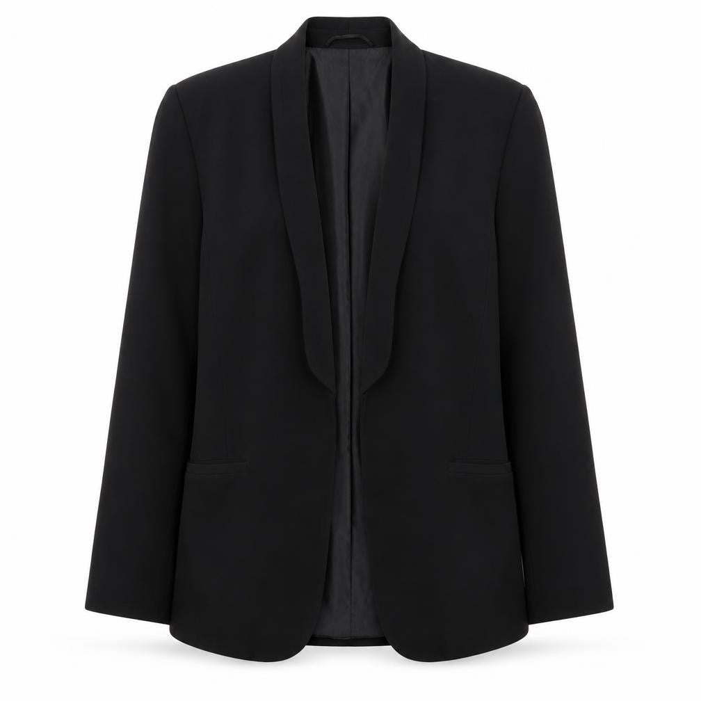Front view of Dorothy Perkins women’s black herringbone polyester jacket blazer, size UK 12