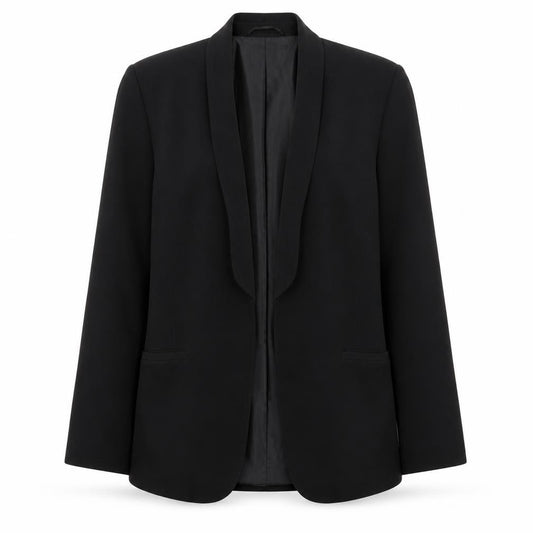 Front view of Dorothy Perkins women’s black herringbone polyester jacket blazer, size UK 12
