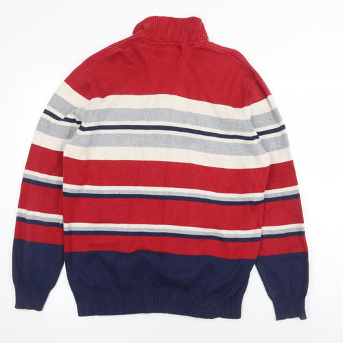 Maine New England Mens Multicoloured V-Neck Striped Cotton Pullover Jumper Size M Long Sleeve