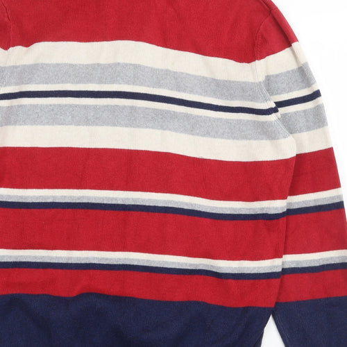 Maine New England Mens Multicoloured V-Neck Striped Cotton Pullover Jumper Size M Long Sleeve